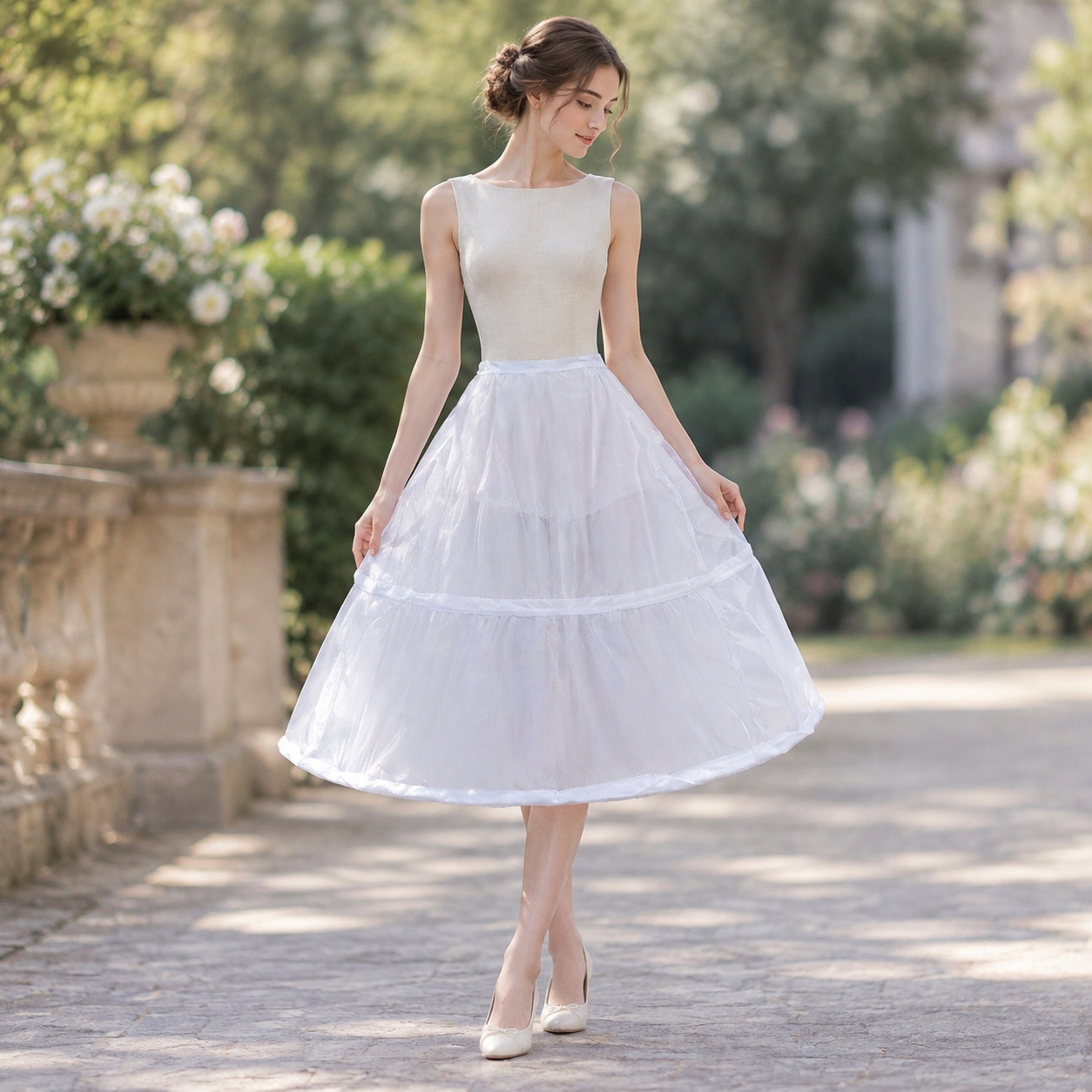Midi Dress - Loszittende tule jurk, maxi-lengte, zonder mouwen,