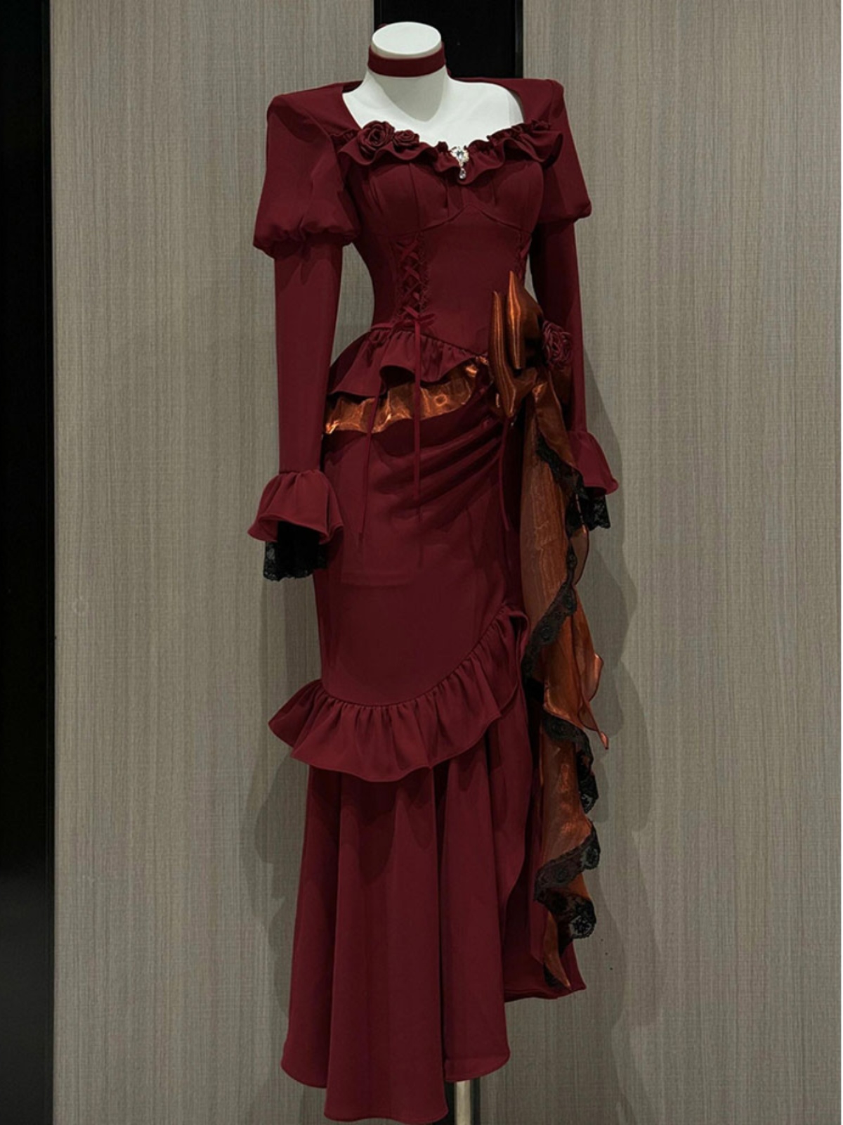 Women'S Red Formal Wear - Lente Rode Vintage Jurk Vrouwen Kant