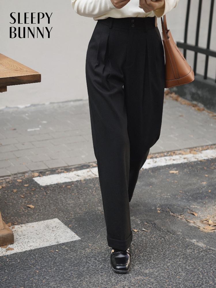 Tailored Trouser Wide - Hoge taille wolachtige broek voor dames