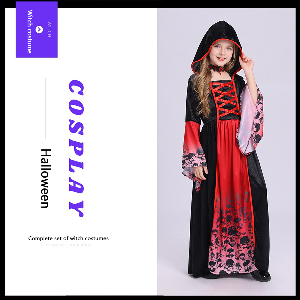 Women'S Red Formal Wear - Rood Zwart Heksenkostuum Lange Jurk Met