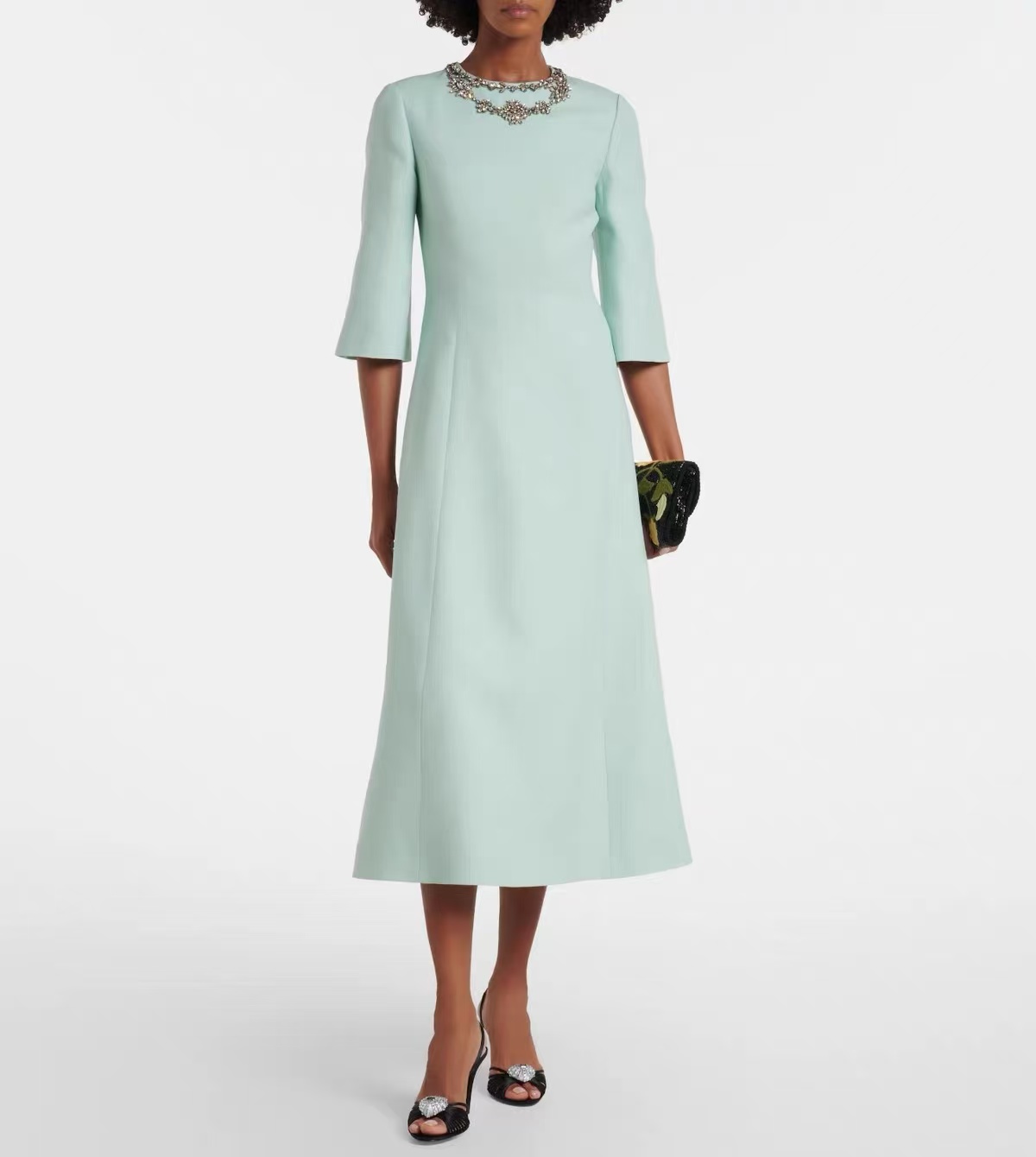 Premium zijden wollen mintgroe - Midi Dress recensie en prijs